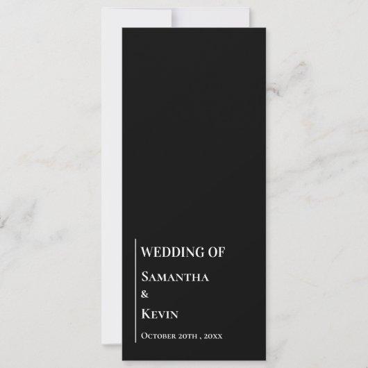 Minimalistisches Schwarz-weißes Hochzeitsprogramm Einladung (Vorderseite)
