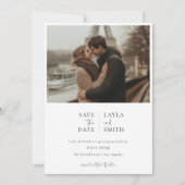 Minimalistisches Schwarz-weißes Hochzeitsskript-Fo Save The Date (Vorderseite)