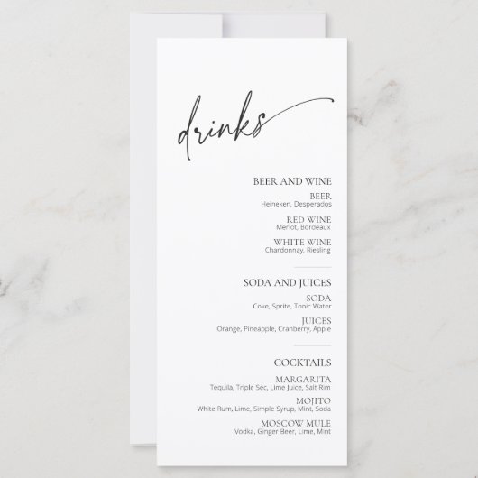 Minimalistisches Schwarz-weißes Menü mit Skripten (Rückseite)