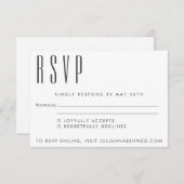 Minimalistisches Schwarz-weißes Mittelalter Modern RSVP Karte (Vorne/Hinten)