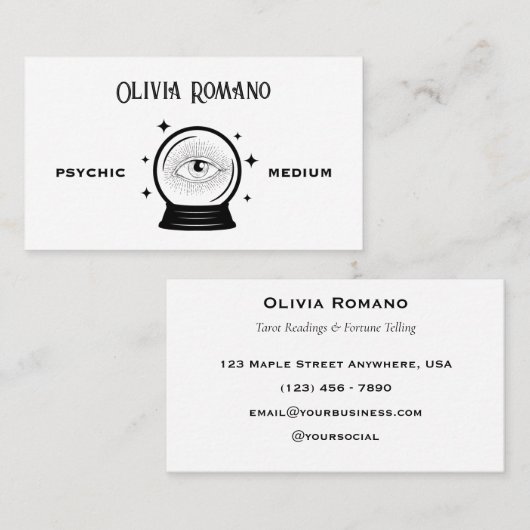 Minimalistisches Schwarz-weißes psychisches Medium Visitenkarte (Vorne/Hinten)