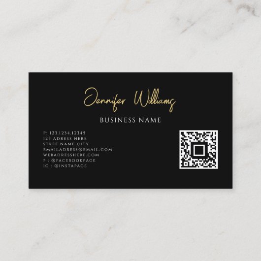 Minimalistisches, schwarz-weißes QR-Codeskript Visitenkarte (Vorderseite)