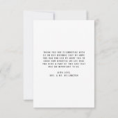 Minimalistisches Schwarz-weißes Script-Hochzeitssk Dankeskarte (Rückseite)
