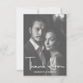 Minimalistisches Schwarz-weißes Script-Hochzeitssk Dankeskarte (Vorderseite)