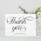Minimalistisches Schwarz-weißes Skript Dankeskarte (Stehend Vorderseite)