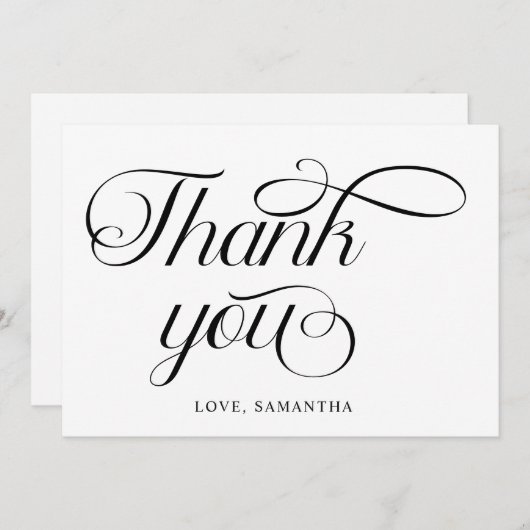 Minimalistisches Schwarz-weißes Skript Dankeskarte (Vorne/Hinten)