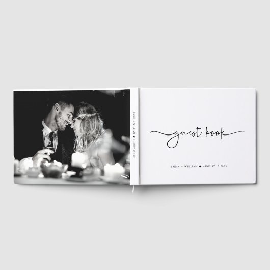 Minimalistisches Schwarz-weißes Skript | Hochzeit Gästebuch (Voll)