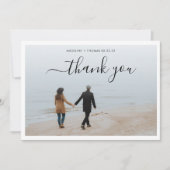 Minimalistisches Schwarz-weißes Skript mit 2 Foto  Dankeskarte (Vorderseite)