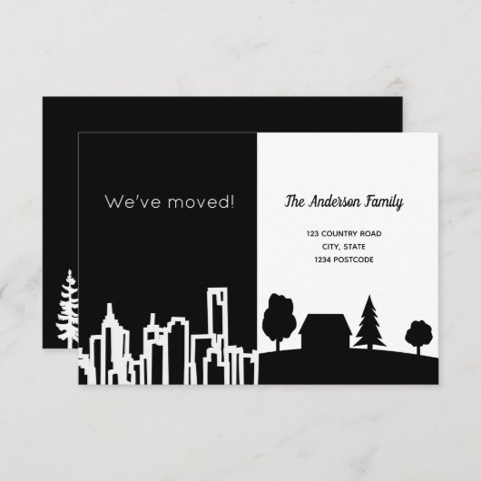 Minimalistisches Schwarz-weißes Städtchen Wir zoge Ankündigung (Vorne/Hinten)