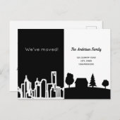 Minimalistisches Schwarz-weißes Städtchen Wir zoge Ankündigungspostkarte (Vorne/Hinten)