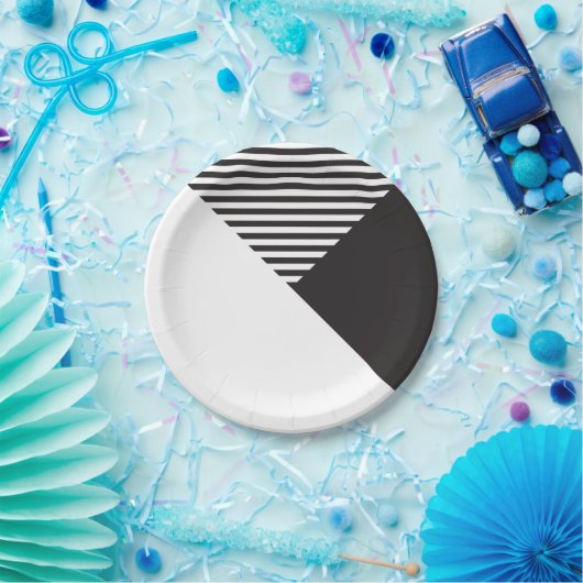 Minimalistisches Schwarz-weißes Streifen-Party Pappteller (Party)