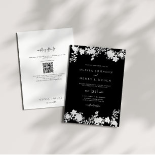 Minimalistisches Schwarz   White QR Code Floral We Einladung