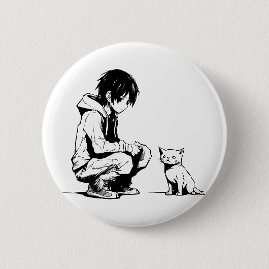 Minimalistisches schwarzes ästhetisches Manga-Desi Button (Vorderseite)