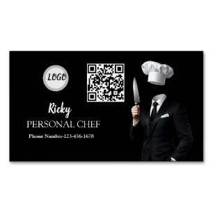 Minimalistisches schwarzes Chef-Uniform-Foto-QR-Co Magnetische Visitenkarte