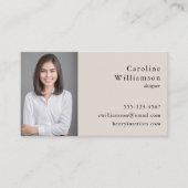 Minimalistisches Schwarzes Creme Berufliches Foto Visitenkarte (Vorderseite)