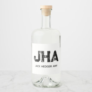 MINIMALISTISCHES SCHWARZES DREIBUCHSTABEN-MONOGRAM ALKOHOLFLASCHENETIKETT