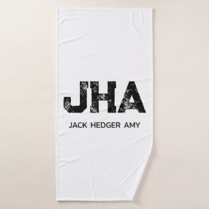 MINIMALISTISCHES SCHWARZES DREIBUCHSTABEN-MONOGRAM BADEHANDTUCH
