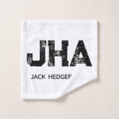 MINIMALISTISCHES SCHWARZES DREIBUCHSTABEN-MONOGRAM BADHANDTUCH SET (Waschlappen)