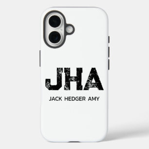 MINIMALISTISCHES SCHWARZES DREIBUCHSTABEN-MONOGRAM iPhone 16 HÜLLE