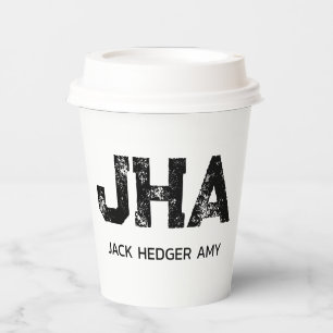 MINIMALISTISCHES SCHWARZES DREIBUCHSTABEN-MONOGRAM PAPPBECHER