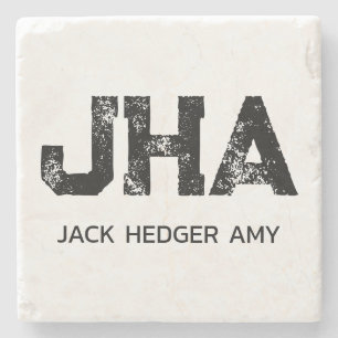MINIMALISTISCHES SCHWARZES DREIBUCHSTABEN-MONOGRAM STEINUNTERSETZER