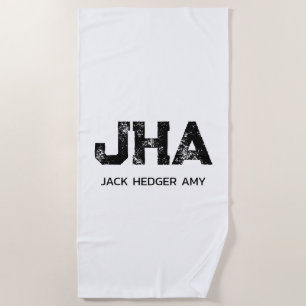 MINIMALISTISCHES SCHWARZES DREIBUCHSTABEN-MONOGRAM STRANDTUCH