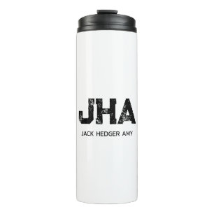 MINIMALISTISCHES SCHWARZES DREIBUCHSTABEN-MONOGRAM THERMOSBECHER