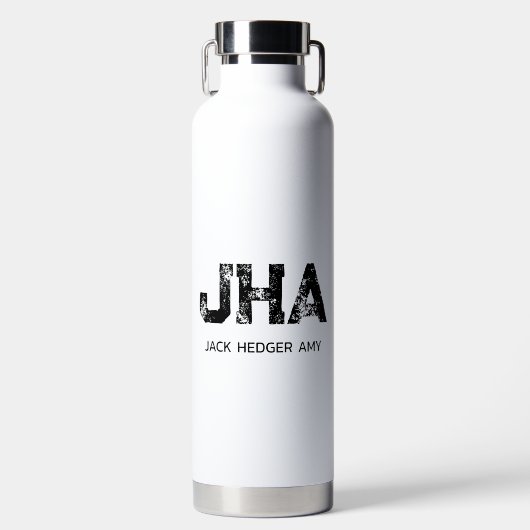 MINIMALISTISCHES SCHWARZES DREIBUCHSTABEN-MONOGRAM TRINKFLASCHE (Vorderseite)
