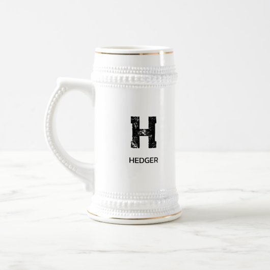 MINIMALISTISCHES SCHWARZES EIN-BUCHSTABEN-MONOGRAM BIERGLAS (Links)