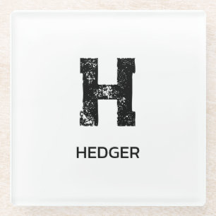 MINIMALISTISCHES SCHWARZES EIN-BUCHSTABEN-MONOGRAM GLASUNTERSETZER