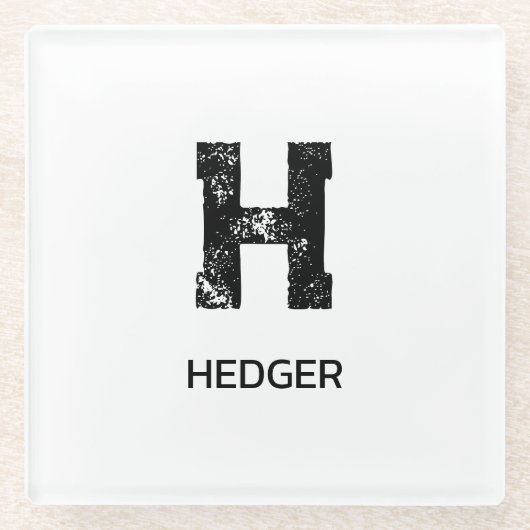 MINIMALISTISCHES SCHWARZES EIN-BUCHSTABEN-MONOGRAM GLASUNTERSETZER (Vorderseite)