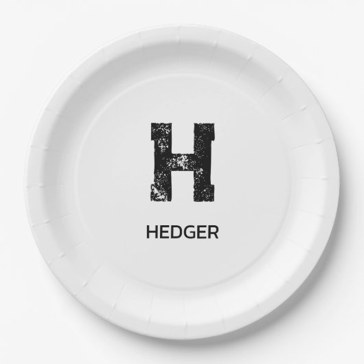 MINIMALISTISCHES SCHWARZES EIN-BUCHSTABEN-MONOGRAM PAPPTELLER (Vorderseite)