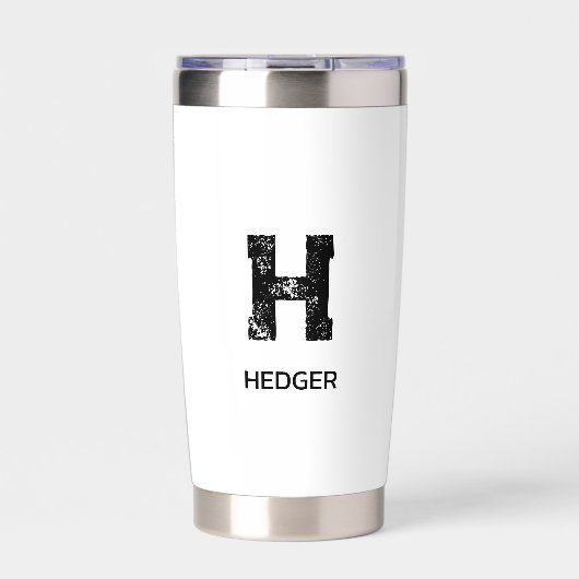MINIMALISTISCHES SCHWARZES EIN-BUCHSTABEN-MONOGRAM THERMOBECHER (Vorderseite)