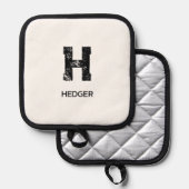 MINIMALISTISCHES SCHWARZES EIN-BUCHSTABEN-MONOGRAM TOPFLAPPEN (Vorderseite/Rückseite)