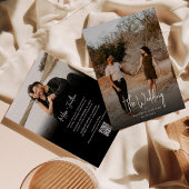 Minimalistisches Schwarzes Foto Script QR Code Hoc Einladung