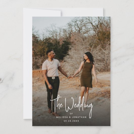 Minimalistisches Schwarzes Foto Script QR Code Hoc Einladung (Vorderseite)