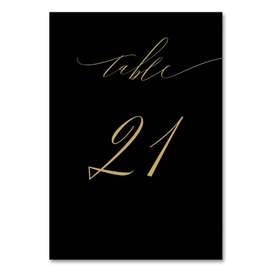 Minimalistisches Schwarzes Gold Elegantes Script 2 Tischnummer (Vorderseite)
