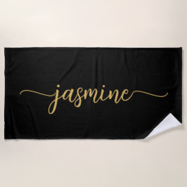 Minimalistisches Schwarzes Gold Monogramm Name Rie Strandtuch