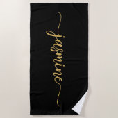 Minimalistisches Schwarzes Gold Monogramm Name Rie Strandtuch (Vorderseite)