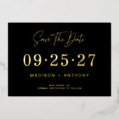 Minimalistisches Schwarzes Gold Save the Date Folieneinladung (Vorderseite)