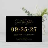 Minimalistisches Schwarzes Gold Save the Date Folieneinladung (Stehend vorne)