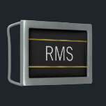 Minimalistisches Schwarzes Gold und Weißes Monogra Rechteckige Gürtelschnalle<br><div class="desc">Drei große,  weiße Buchstaben bilden den Darstellungstext,  den Sie durch das entsprechende Monogramm ersetzen können. Die Initialen sind auf schwarzem Hintergrund. Die Imitate goldene Streifen sind eine künstlerische Darstellung.</div>