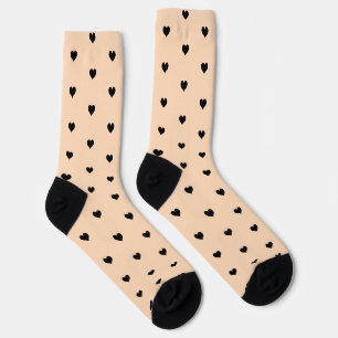 Minimalistisches Schwarzes Herzmuster auf Peach Hi Socken