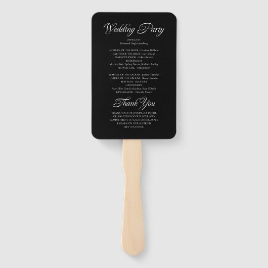 Minimalistisches Schwarzes Hochzeitsprogramm für K Fächer (Rückseite)