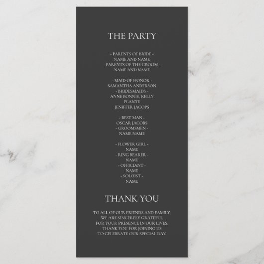 Minimalistisches Schwarzes Hochzeitsprogramm | Mod Menükarte (Rückseite)