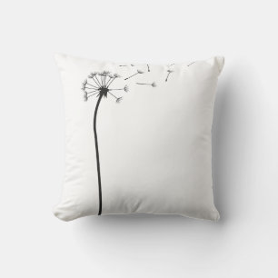 Minimalistisches schwarzes Löwenzahn-im-Wind-Aes Kissen
