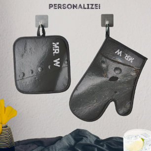 Minimalistisches schwarzes Metall im Loft-Stil Ofenhandschuh & Topflappen-Set