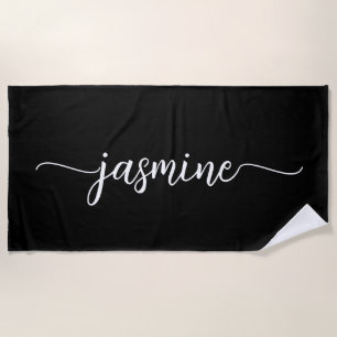 Minimalistisches Schwarzes Monogramm Name Riesiges Strandtuch