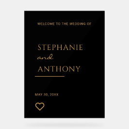 Minimalistisches Schwarzes und Goldenes Herz Moder Acrylschild