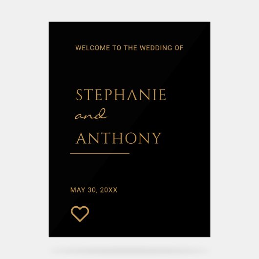 Minimalistisches Schwarzes und Goldenes Herz Moder Acrylschild (Vorderseite)